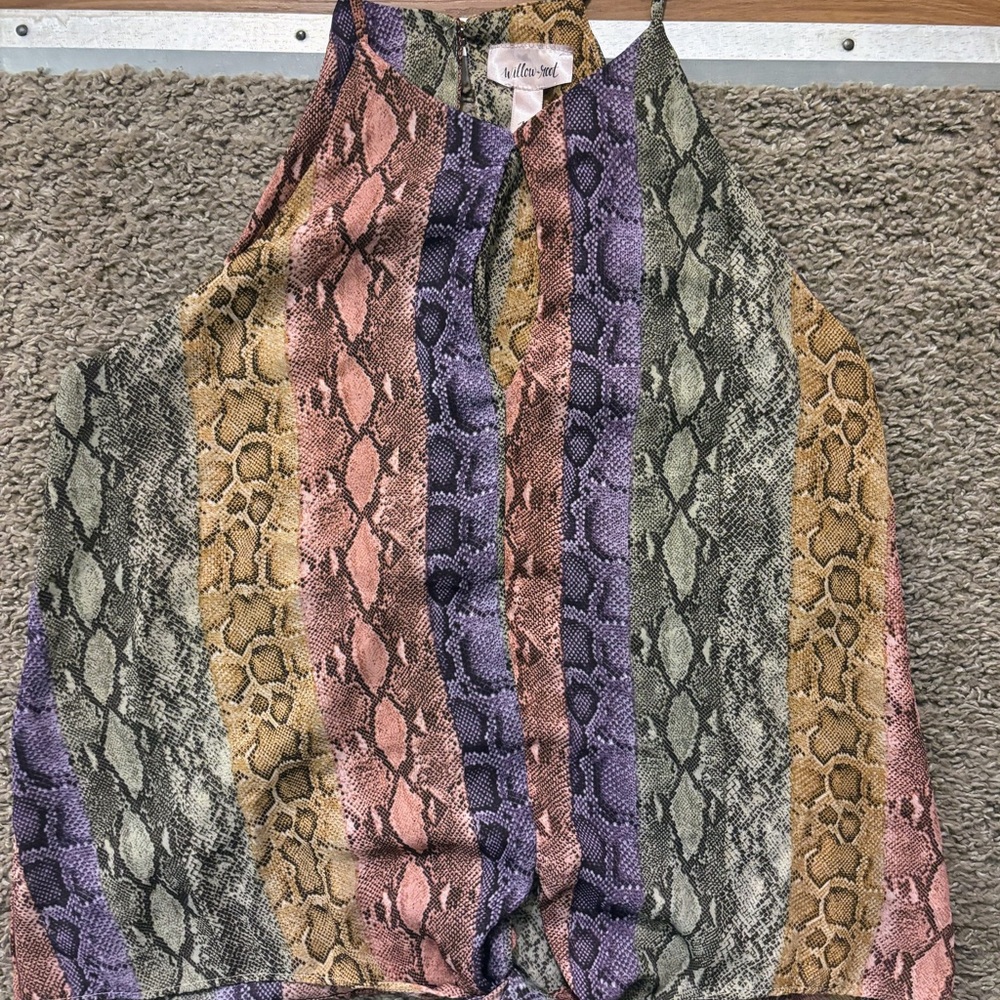 Willow & Root Woman Md Vibrant Rainbow Striped Snake Skin Print Top Halter Style View 4